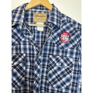 Wrangler Western Short‎ Sleeve Pearl Snap Shirt NWT Blue White